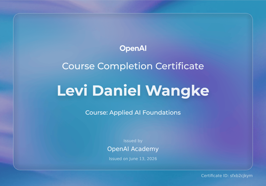 Applied AI Foundations issued by OpenAI Academy to Levi Daniel Wangke ...