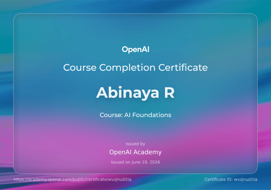 AI Foundations issued by OpenAI Academy to Abinaya R | OpenAI Academy