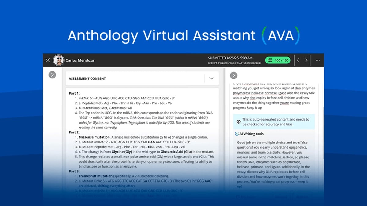 Quality Feedback to Learners in a Fraction of the Time: AVA is Now Live in Blackboard