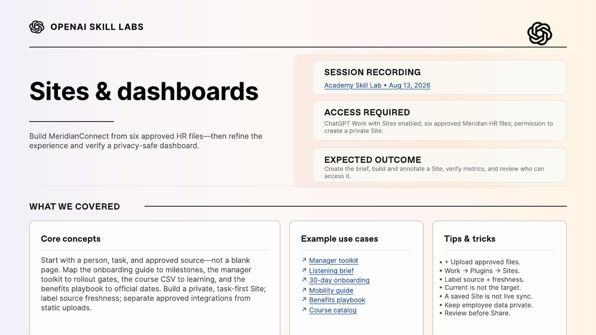 Skill Lab Handout: Building sites and dashboards