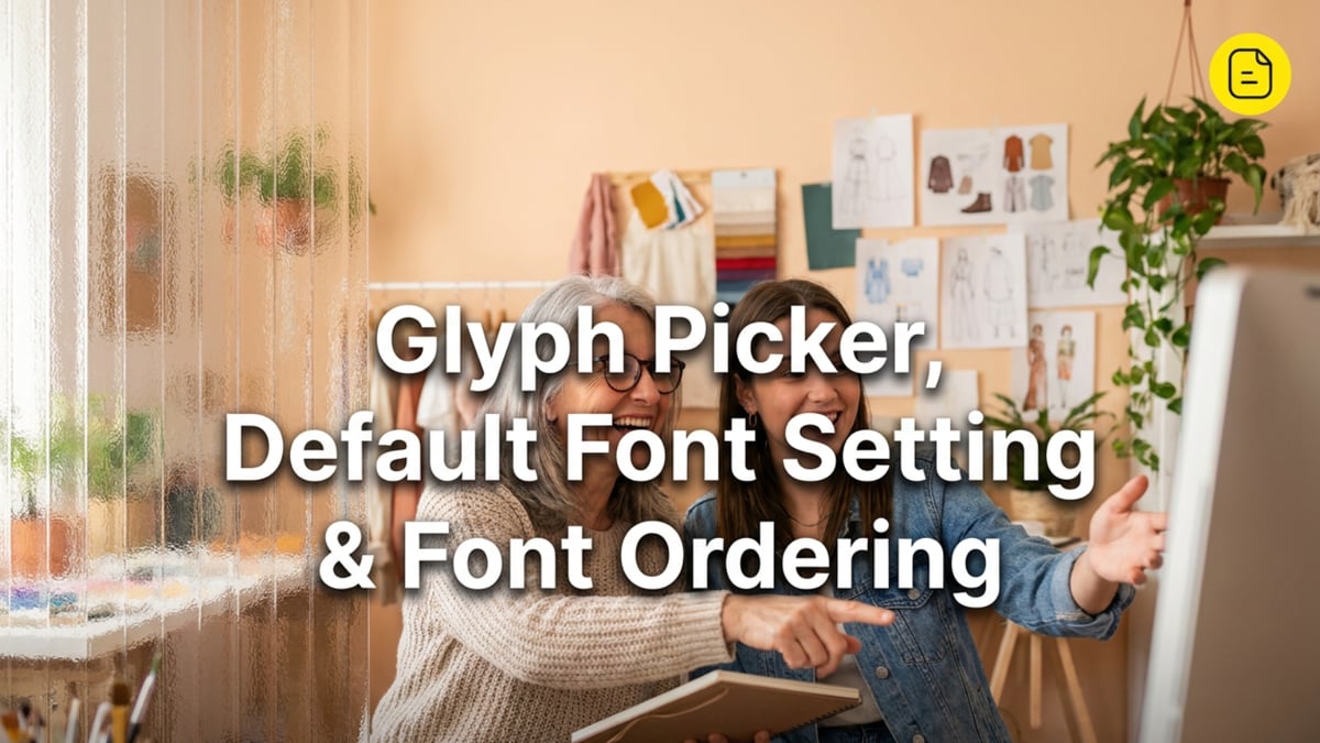 Glyph Picker, Default Font Setting and Font Ordering