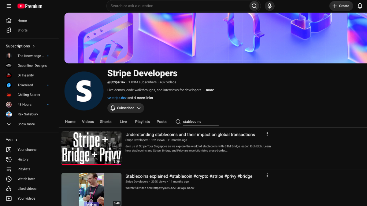 Stripe Stablecoins Developers on YouTube