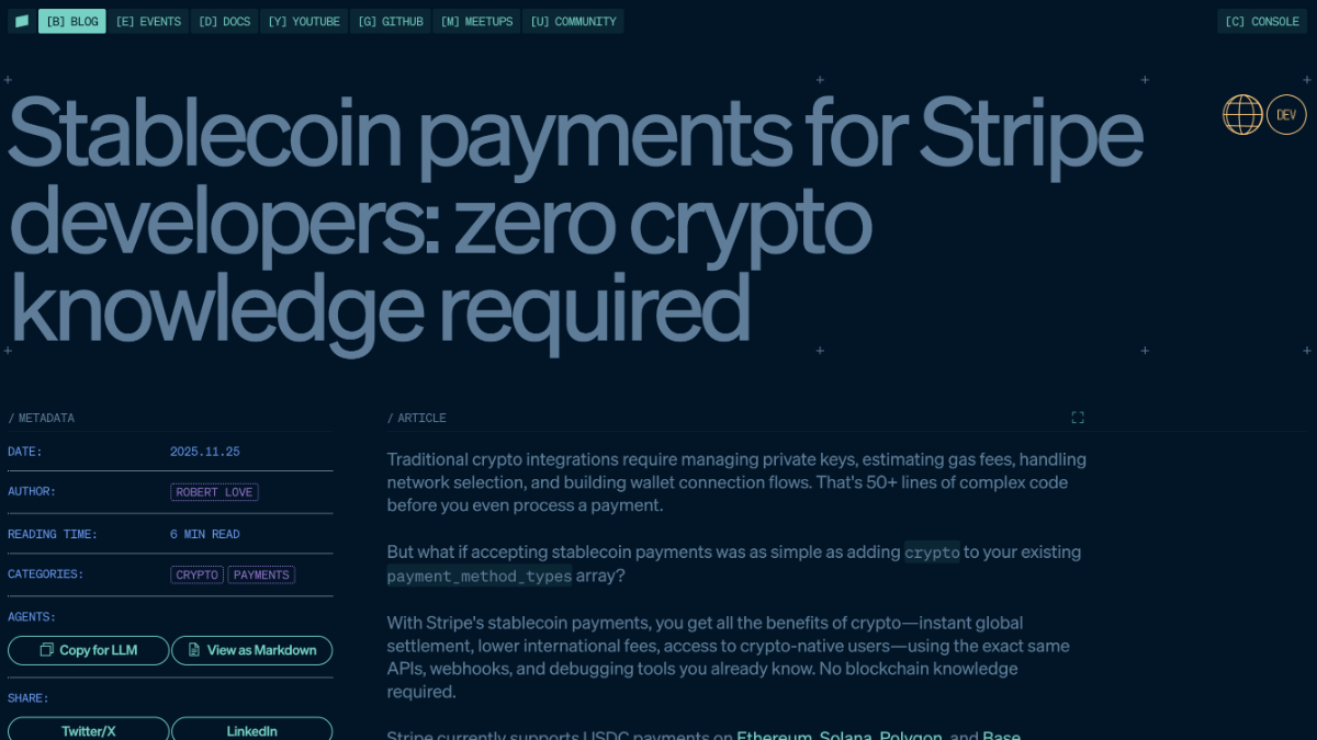 Accepting USDC Stablecoin Payments via Stripe