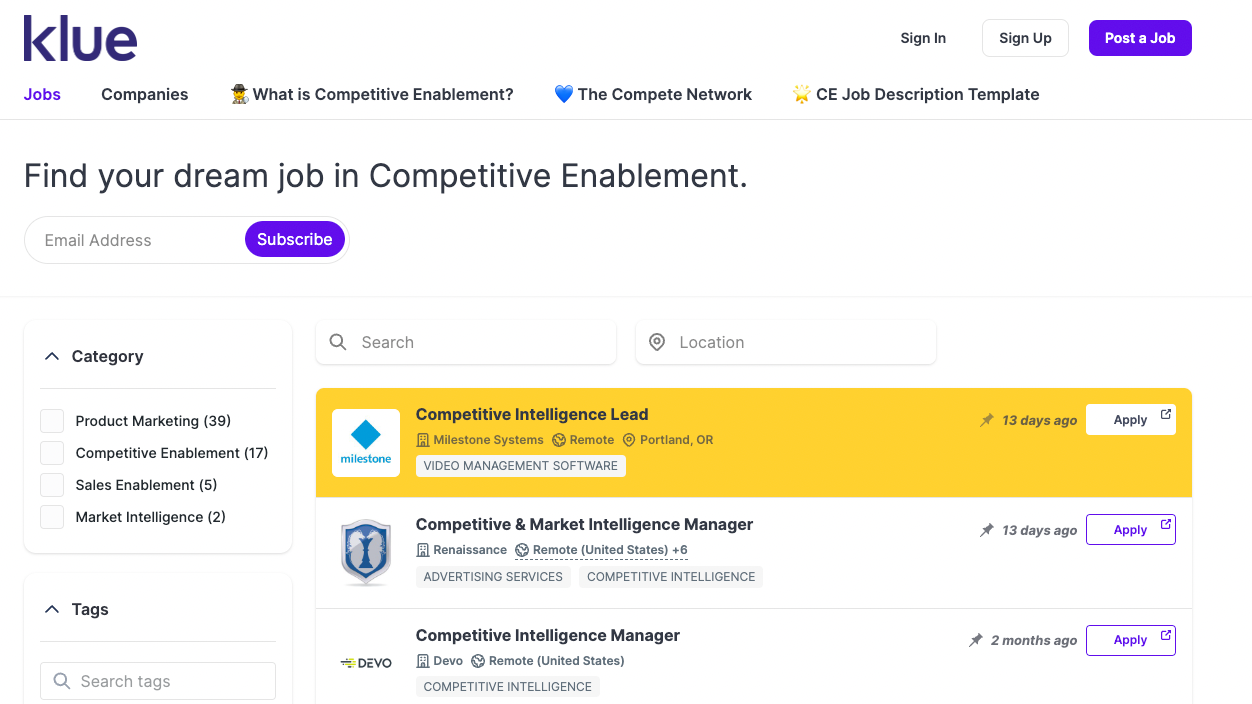 Competitive Enablement Job Board